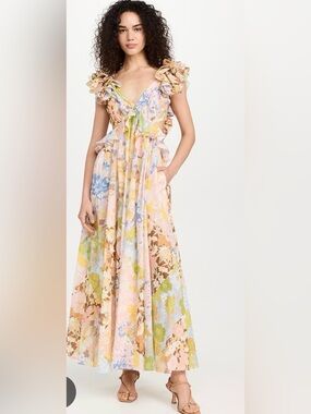 Zimmerman Pop Ruffle Sleeve Patch Floral Dress Size 1